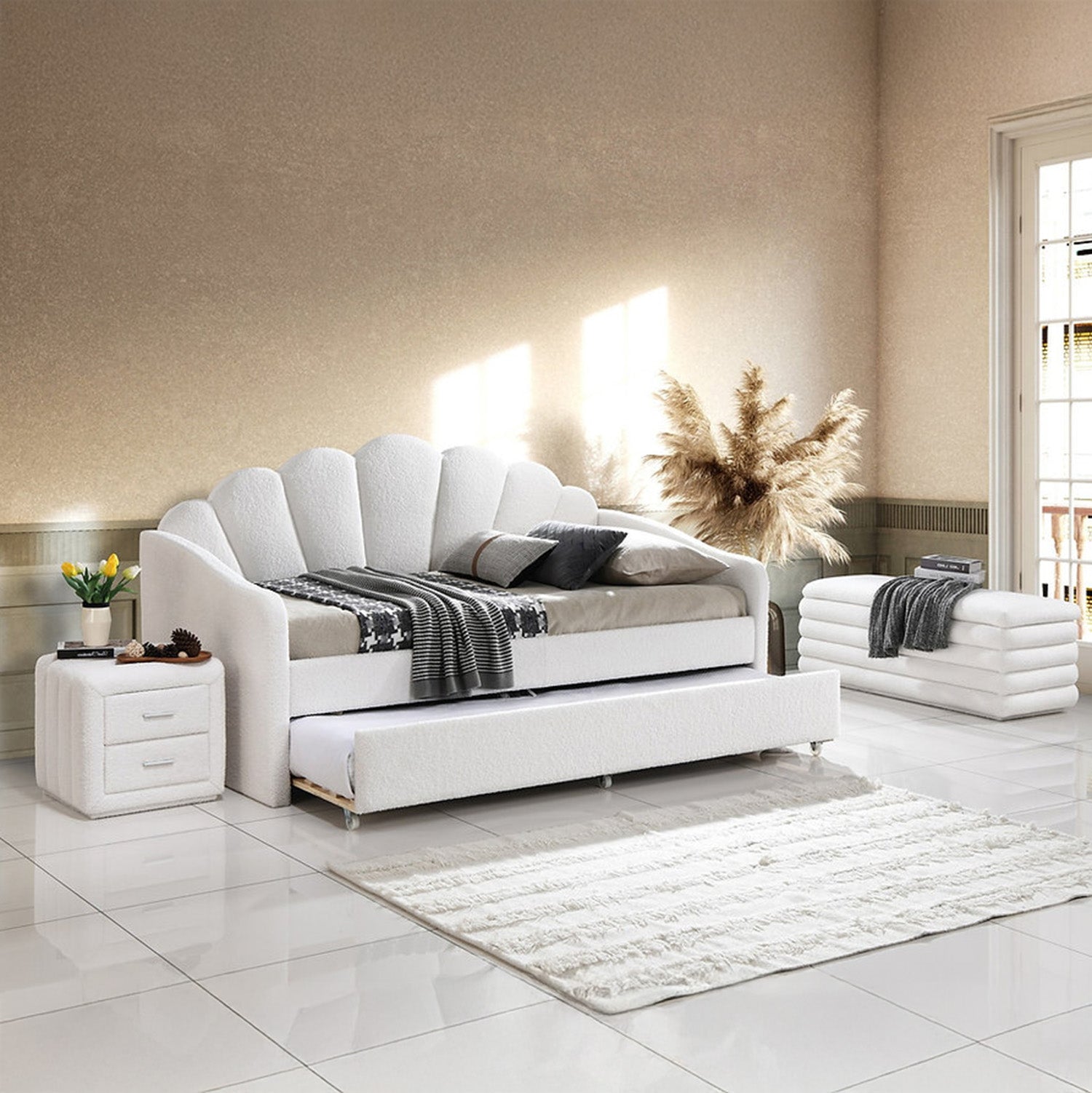 Caleni - Lit simple de jour avec trundle - Blanc