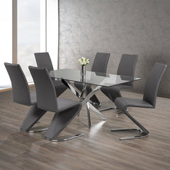 DINING TABLE SET - 7 PIECES - GLASS TABLE