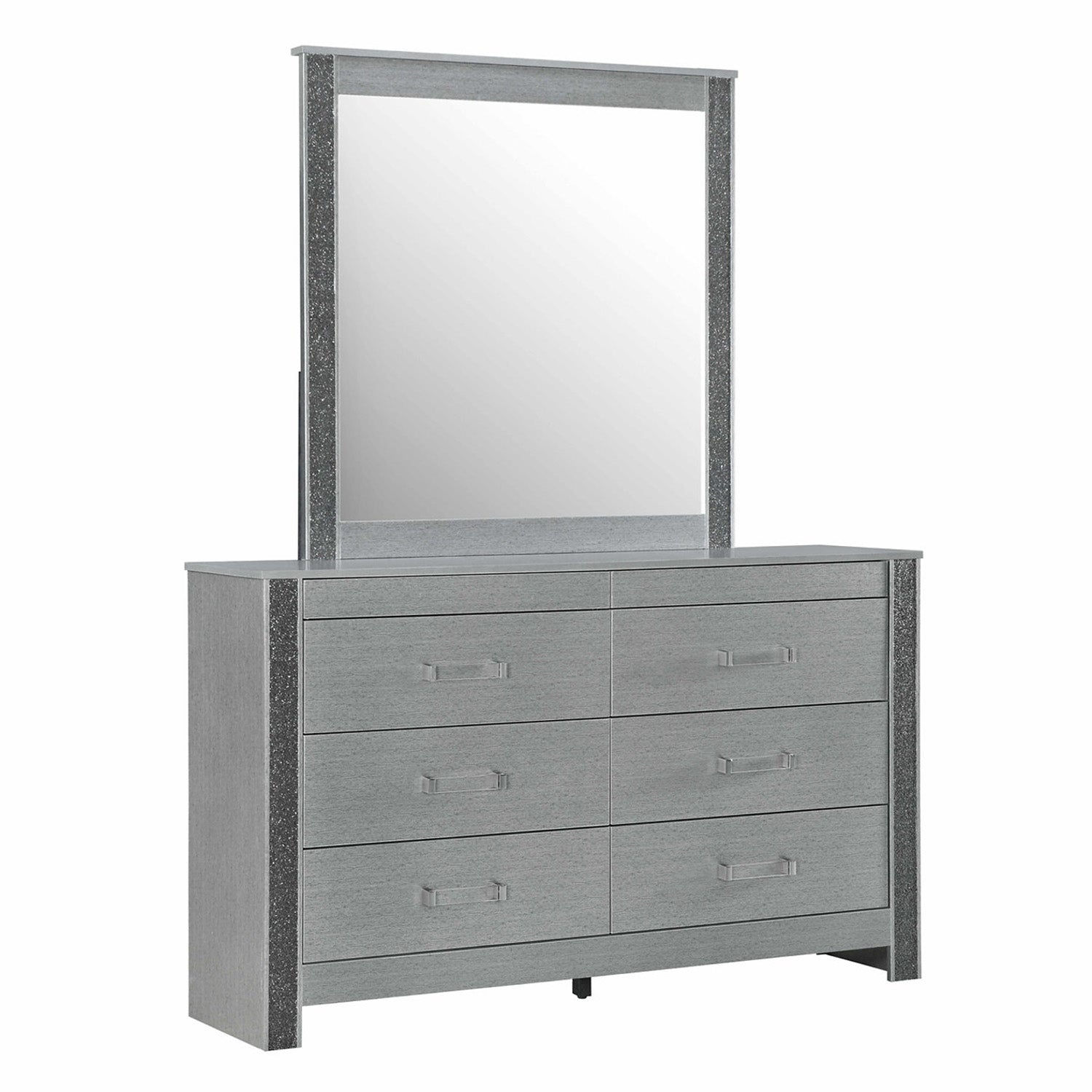 Avenzo - 6-drawer dresser with mirror - Silver