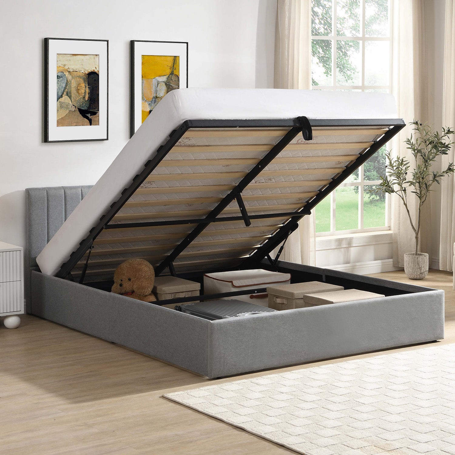 Norah - Full Bed with Storage - Grey Fabric