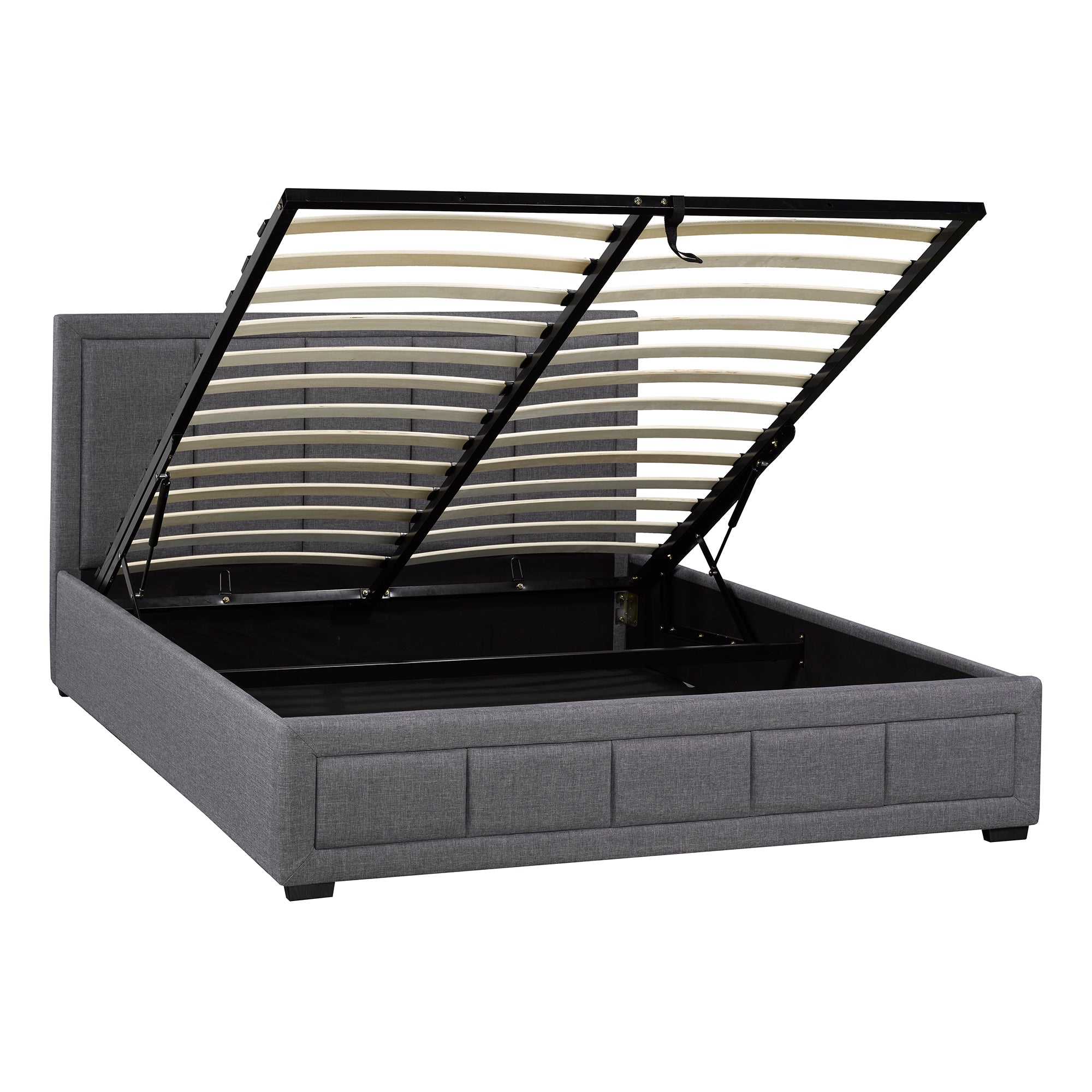Sasha - Lit King - Tissus Gris avec rangement avec plateforme hydraulique