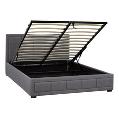 Bed - King / Gray fabric with storage with hydraulic platform