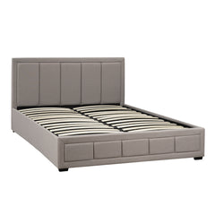 Bed - King / Beige fabric with storage with hydraulic platform