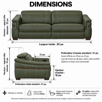 Montello - Sofa Condo inclinable motorisée - Cuir Véritable Vert