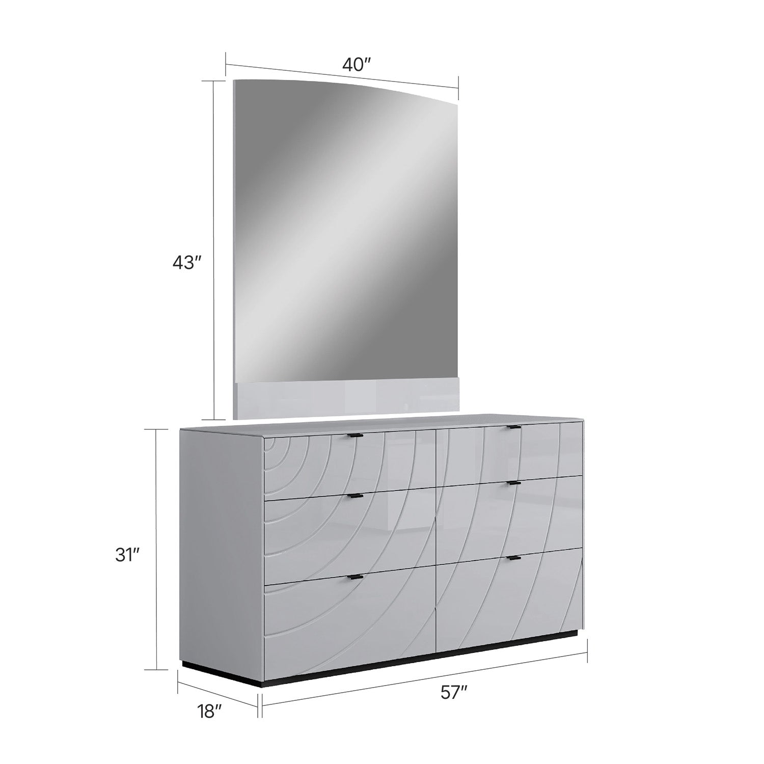 Aveline - Commode à 6 tiroirs avec miroir - Gris