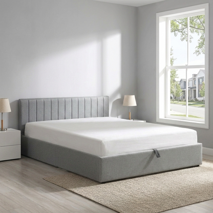 Norah - Lit King avec rangement - Tissu Gris