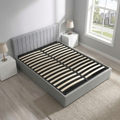 Norah - Lit King avec rangement - Tissu Gris