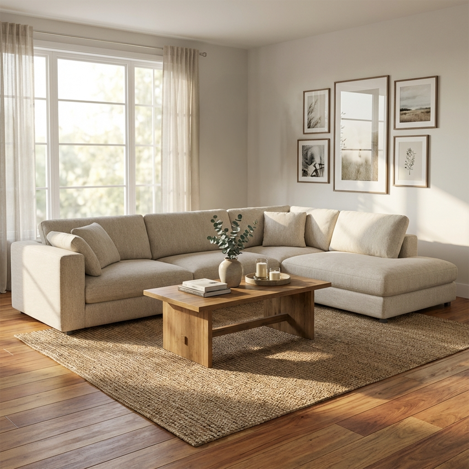 Joelle - Sectional Sofa - Beige Fabric