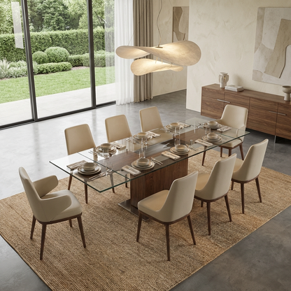 Mercurio - Table à Manger Rectangle - Noyer et Vitre