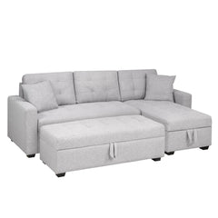 Sofa Lit Sectionnel Réversible avec Ottoman - Tissu Gris - Emma
