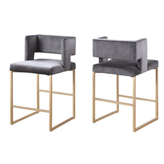 Counter Chair - 2pcs / Gray Velvet / Gold Base