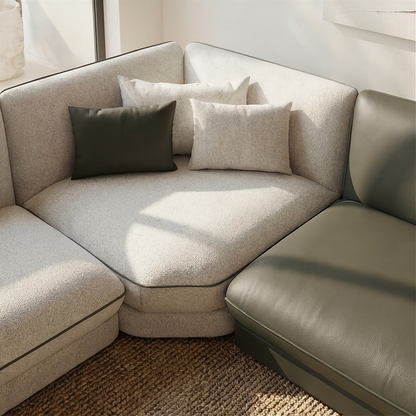 Loretta - Modular Sectional - Beige Fabric and Green Leather