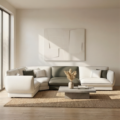 Loretta - Modular Sectional - Beige Fabric and Green Leather
