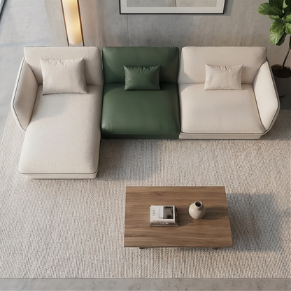 Sectionnel - Loretta - Tissu Beige et Cuir Vert