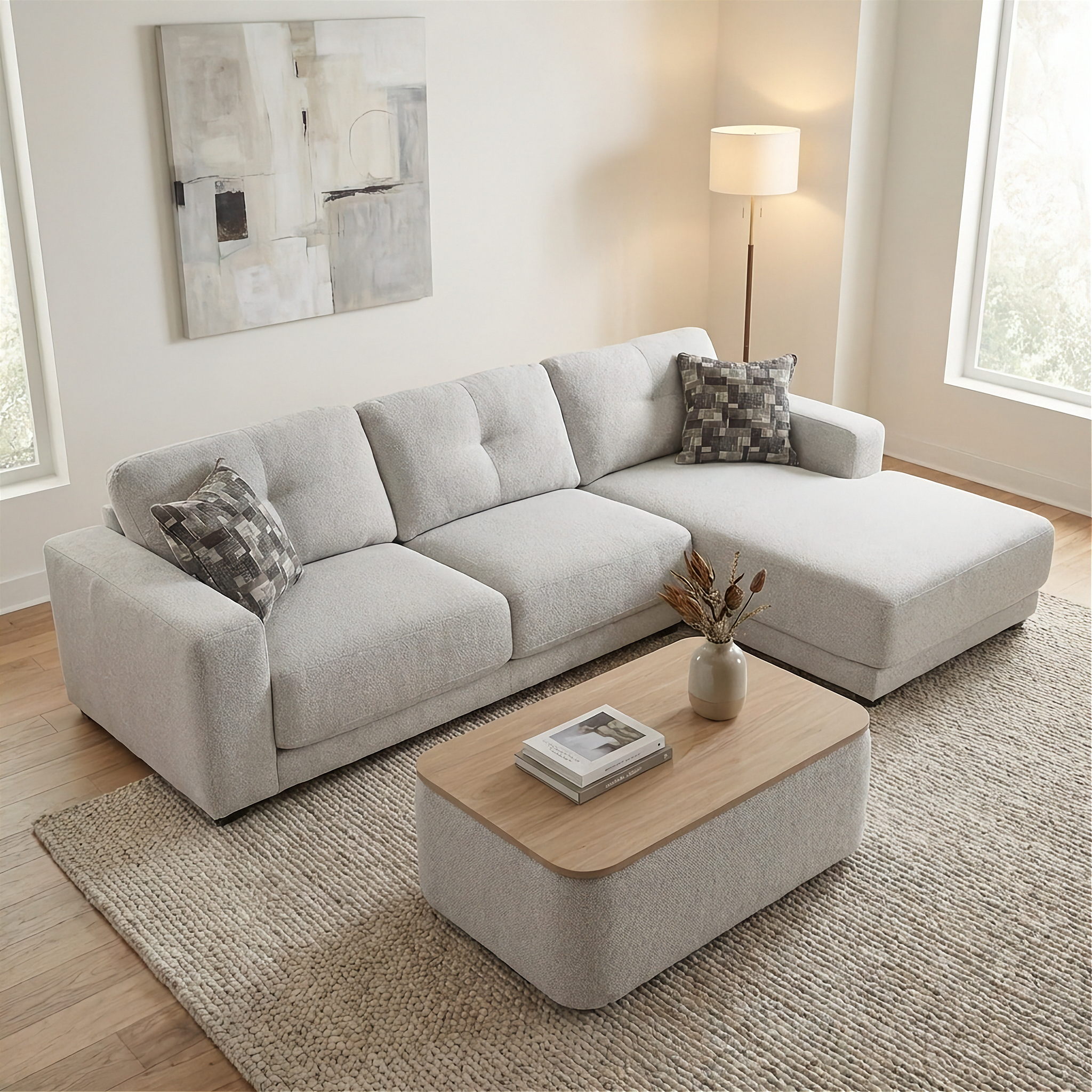 Moraine - Ottoman - Grey Fabric