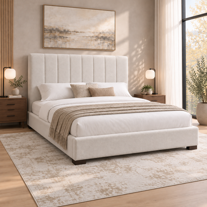 Evano - Queen Bed - Beige Fabric