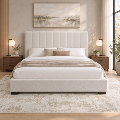 Evano - Queen Bed - Beige Fabric