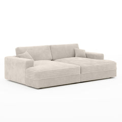 Sofa - Jansen - Velours côtelé Beige avec 2 chaises longues