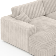 Sofa - Jansen - Velours côtelé Beige avec 2 chaises longues