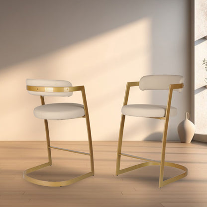 Denis - Chaise De Comptoir - 2pcs - Simili-Cuir Beige