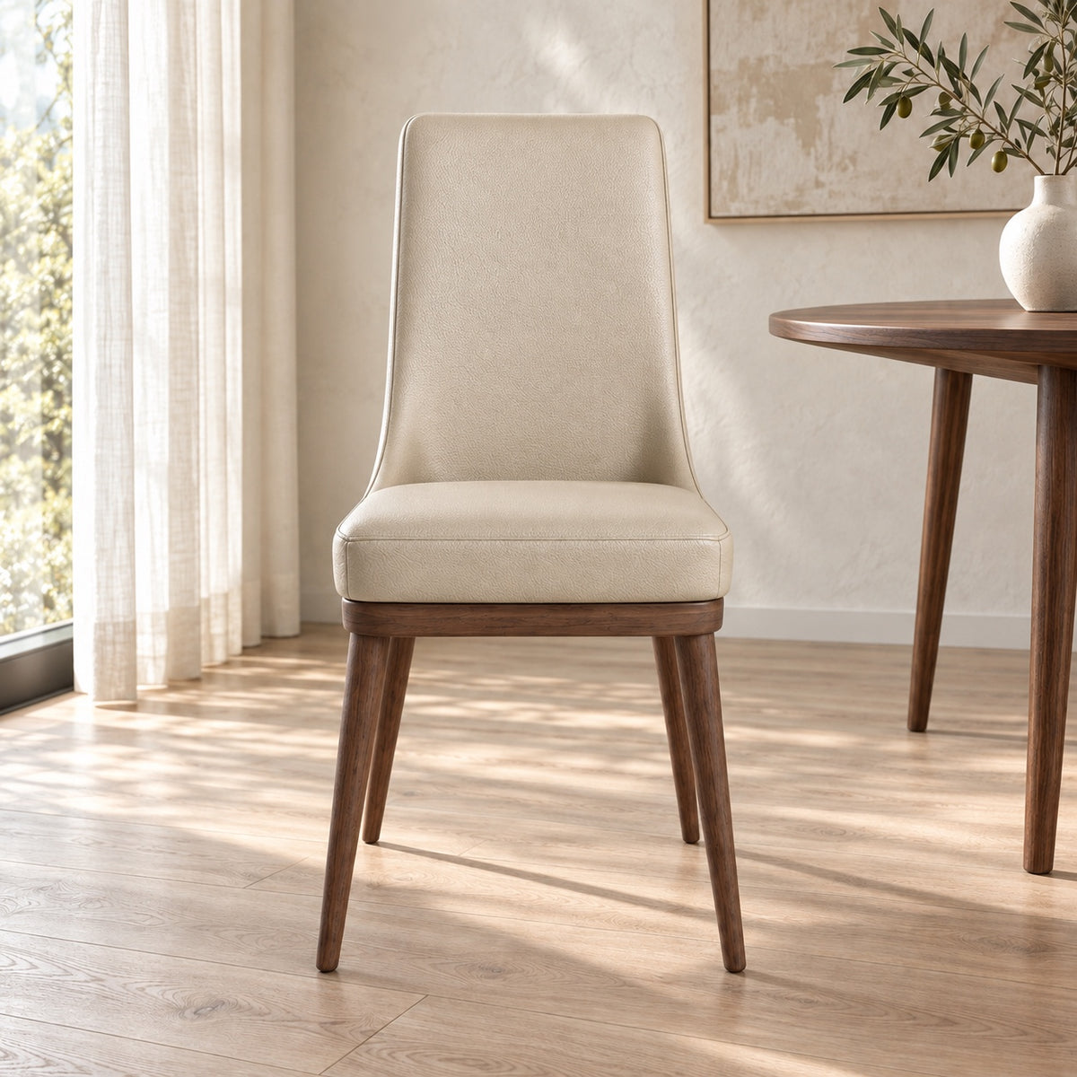 Iris - Chaise de Salle à Manger - Cuir Beige
