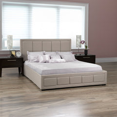 Bed - Queen / Beige fabric with storage with hydraulic platform