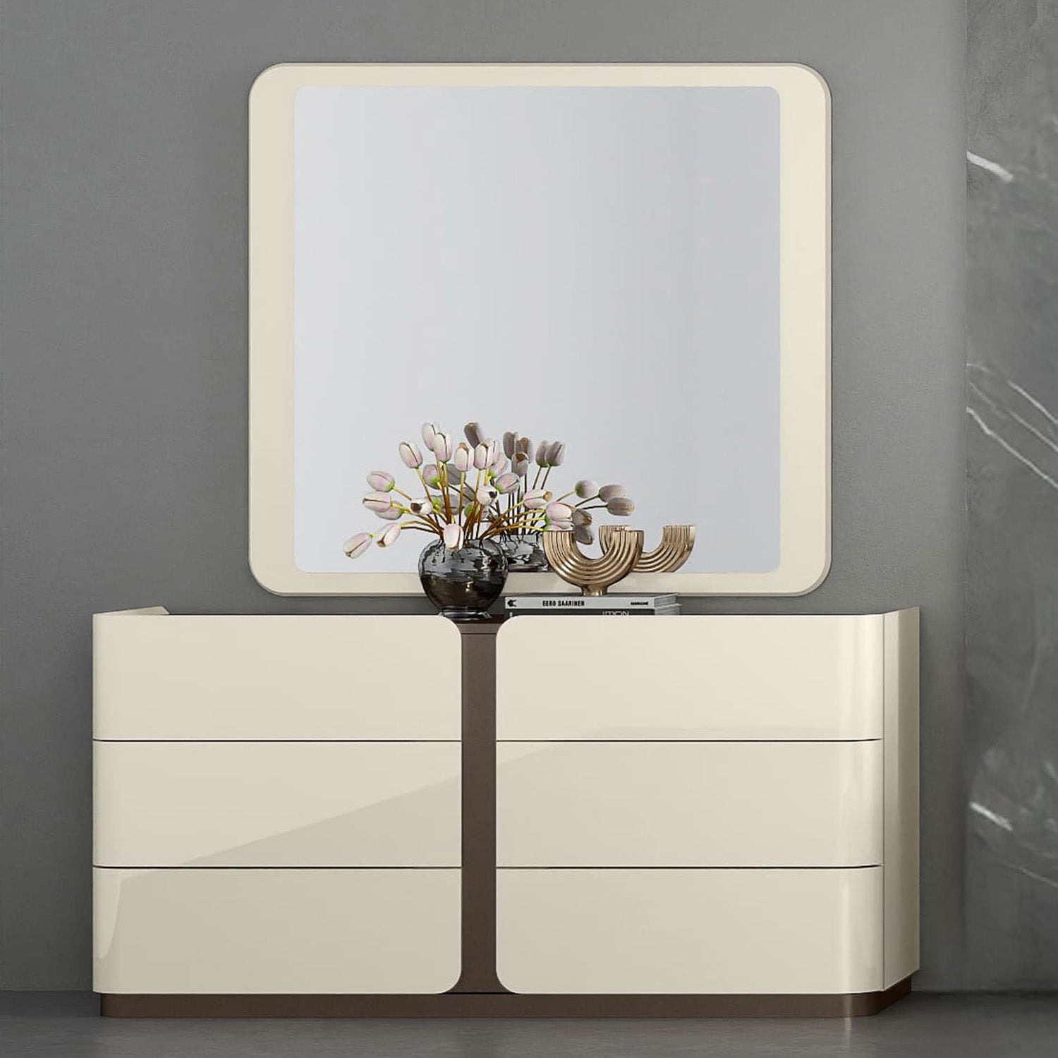 Livo - 6-drawer dresser with mirror - Beige