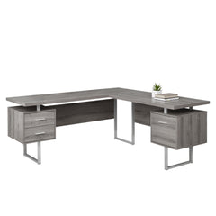 L-shaped computer desk - 71" x 71" - with 3 drawers - Available in several colors