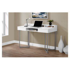 Computer desk - 48 in - 2 drawers - Silver metal - White