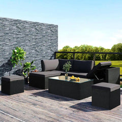 Sectional Patio Set - 5 Piece Patio Set - Gray and Black