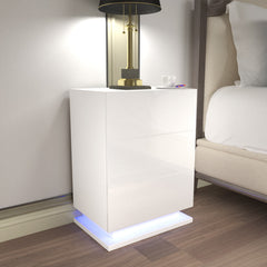 Bedside table with LED - Side table 3 drawers - White