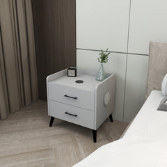 LED Bedside Table with Bluetooth Speaker and Wireless Charger - 2 Drawer Side Table - Grey