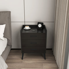 LED Bedside Table with Bluetooth Speaker and Wireless Charger - 3 Drawer Side Table - Black