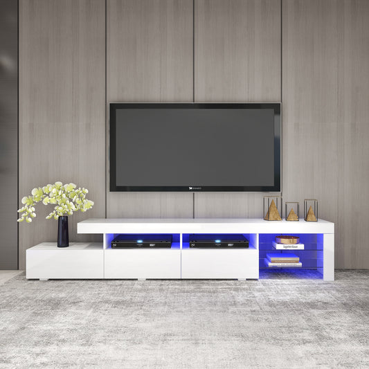 Meuble de TV avec LED - Blanc Lustré - 95 po 1600