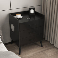 LED Bedside Table with Bluetooth Speaker and Wireless Charger - 3 Drawer Side Table - Black