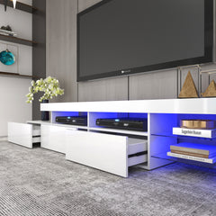 LED TV Stand - Entertainment Unit - High Gloss White - 95in