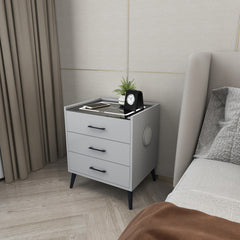 LED Bedside Table with Bluetooth Speaker and Wireless Charger - 3 Drawer Side Table - Grey