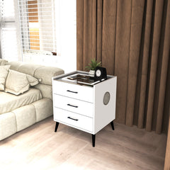 LED Bedside Table with Bluetooth Speaker and Wireless Charger - 3 Drawer Side Table - White