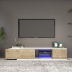 Meuble de TV avec LED - Blanc et Bois Naturel - 87 po-115 po