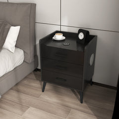 Table de chevet LED avec haut parleur bluetooth et chargeur sans fil table d'appoint - 3 tiroirs - Noir