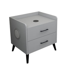 LED Bedside Table with Bluetooth Speaker and Wireless Charger - 2 Drawer Side Table - Grey