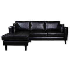 Sofa Sectionnel en L - Reversible - Simili-Cuir Noir - Puffy