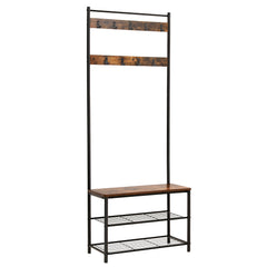 Entryway Coat Rack with Shoe Bench 28 inch - Shoe Rack with Entryway Tree - Rustic Brown and Black