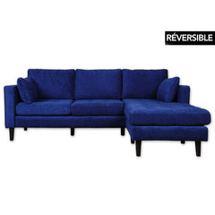 L-Shaped Sectional Sofa - Reversible - Navy Blue Fabric - Puffy