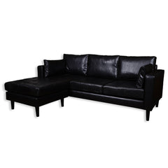 L-shaped Sectional Sofa - Reversible - Black Leatherette - Puffy