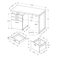 Computer desk - 3 drawers - 47 in - White