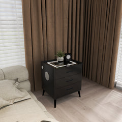 Table de chevet LED avec haut parleur bluetooth et chargeur sans fil table d'appoint - 3 tiroirs - Noir