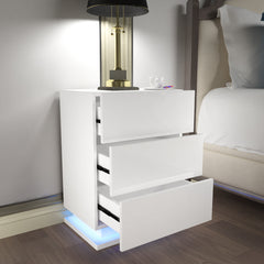Bedside table with LED - Side table 3 drawers - White