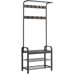 Entryway Coat Rack with Shoe Bench - 30 inch - Entryway Tree Shoe Rack - Charcoal Grey and Black