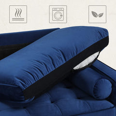 Sofa - 70 po - Surface en tissu Velour - Pieds en bois - Bleu Marin